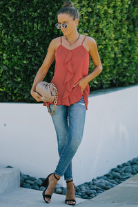 Flutter Tank Style Lace Top in Rust