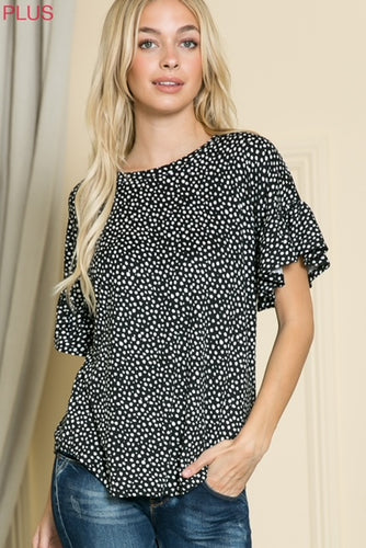 Flutter - Black flutter sleeve printed top