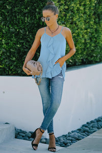 Flutter Tank Style Lace Top in Blue