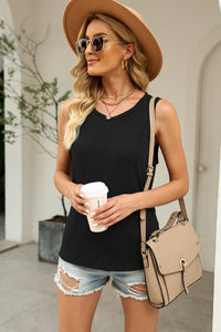 Carla Crew Neck Solid Sleeveless Top in Black Color