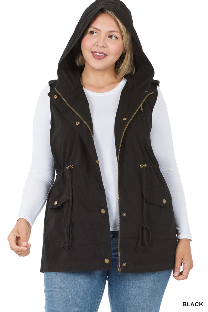 Marla Military Style Vest With Hood Plus