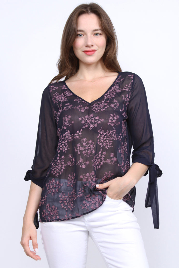 Violet Sheer Floral Top