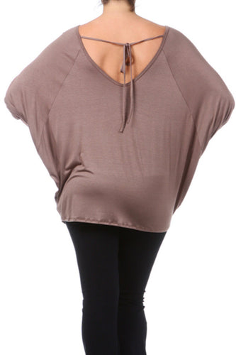 Mocha Dolman Sleeve Top with Tie Back