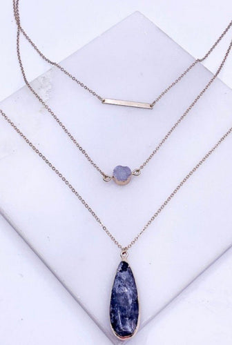 Druzy Stone, Semi Precious Stone layered bar neck lace