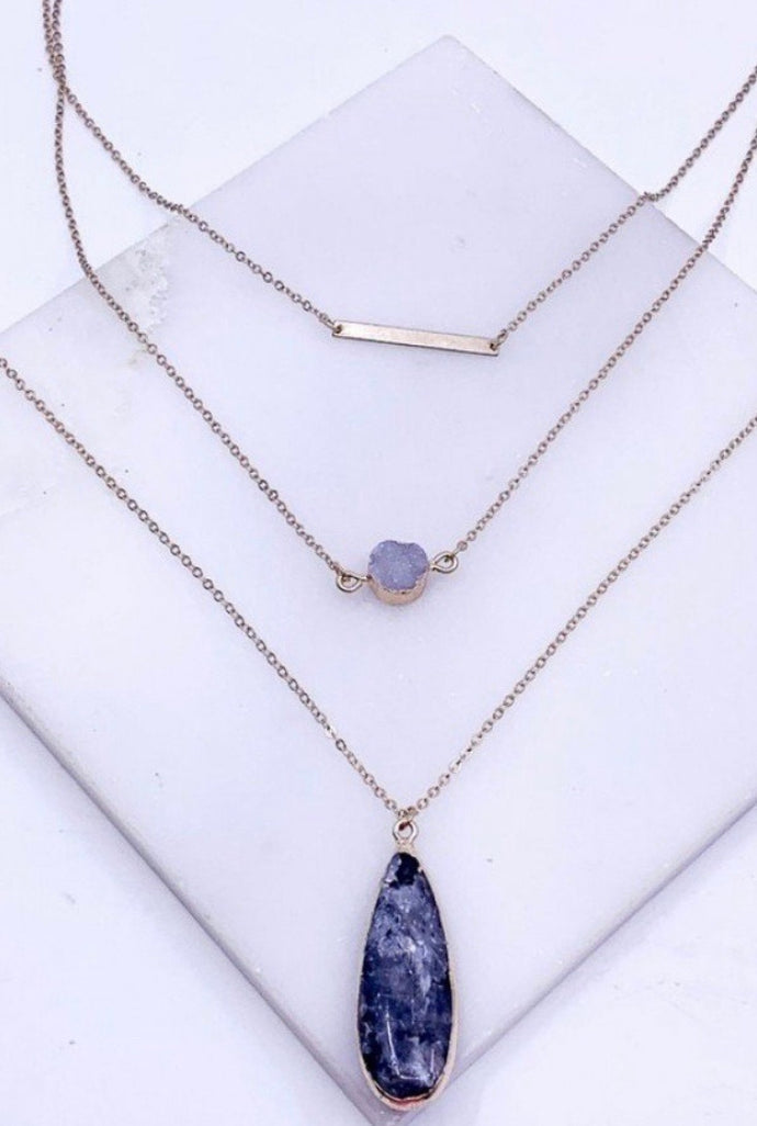 Druzy Stone, Semi Precious Stone layered bar neck lace