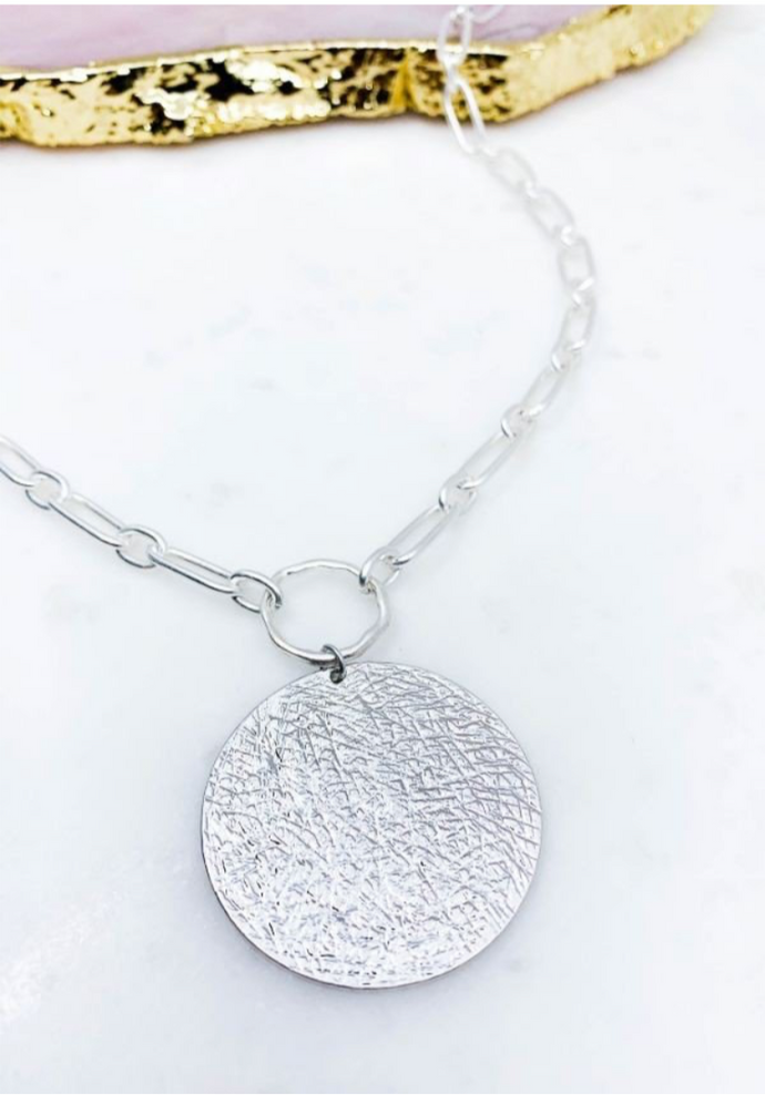 Sylvia Textured Coin Medallion Necklace