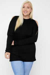 Ava Black Open Sleeve Mock Turtle Neck